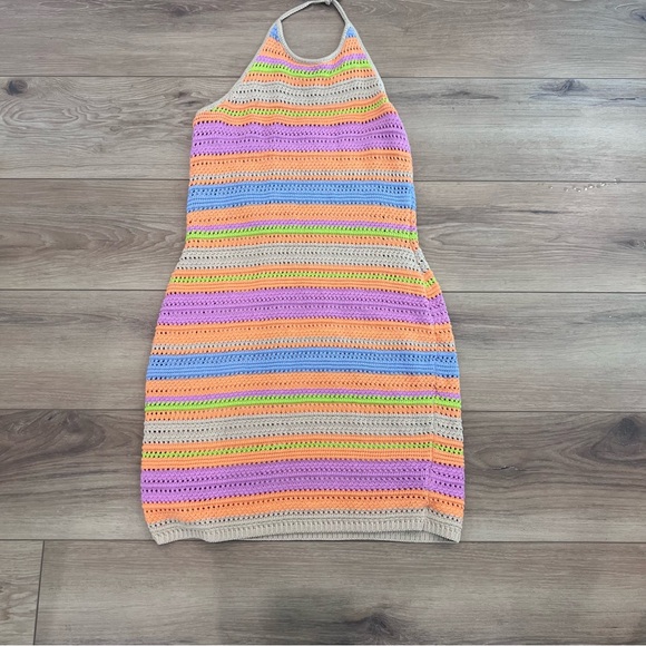 House of Harlow 1960 Colorful Crochet Striped Halter Dress Women’s Size Large - Picture 1 of 5
